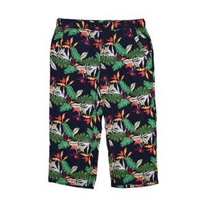 IZOD NEW‎ $50 Linen Blend Navy Jungle Print Capri Pant Large